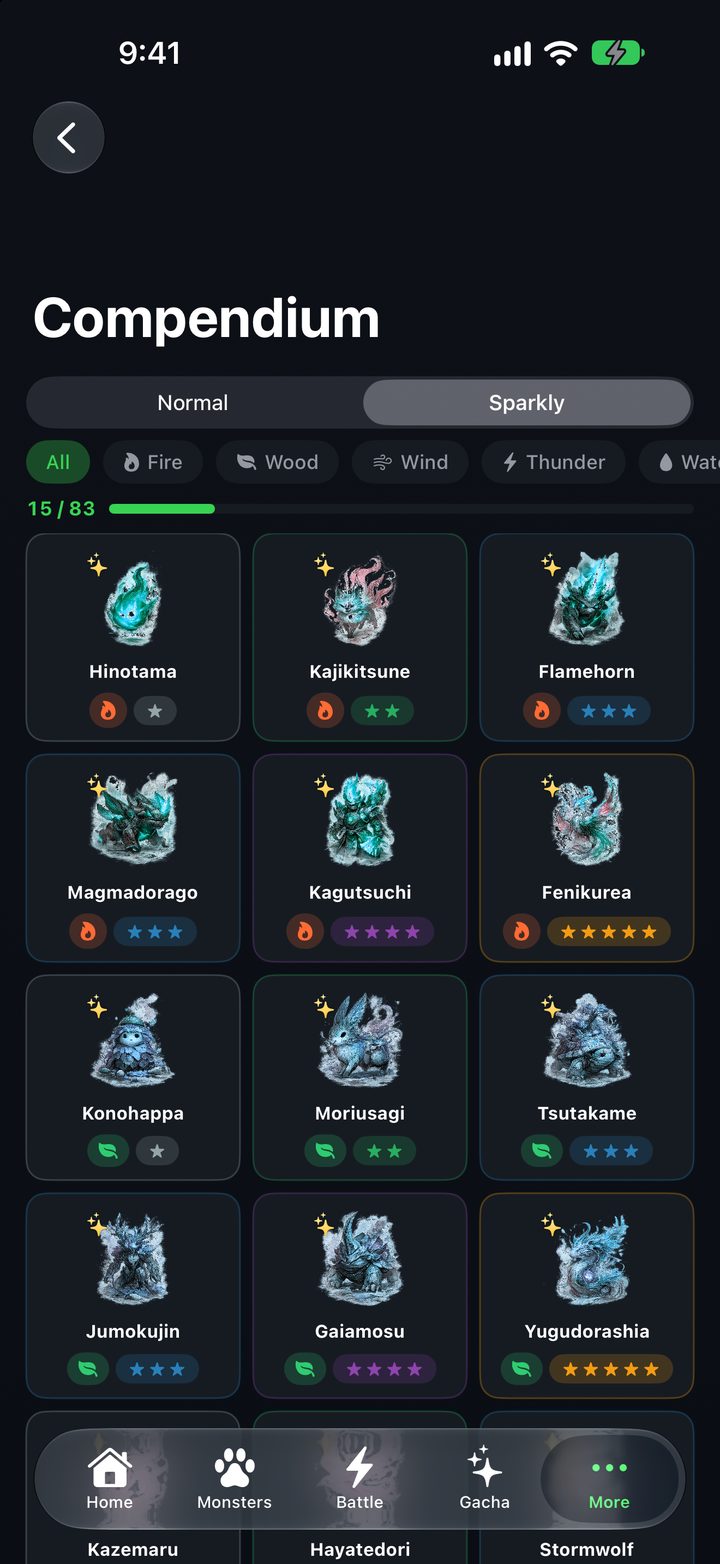 ArukuMon Sparkly Compendium screen